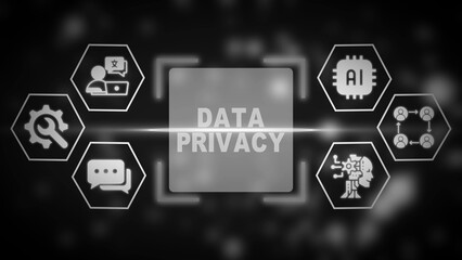 Data privacy concept with icons for A I machine learning and user interaction security protection