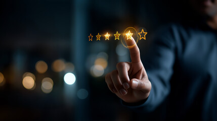 Customer satisfaction interface with emoji ratings and star reviews service feedback collection system user experience evaluation online reputation scoring client testimonial