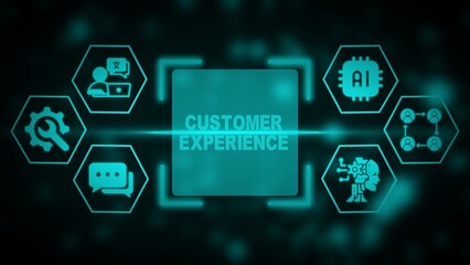 Customer experience concept with interconnected icons for A I and communication on dark background artificial intelligence