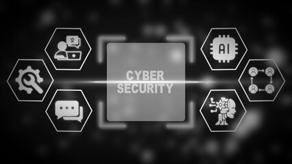Cyber security concept with icons for A I machine learning data protection and communication technology