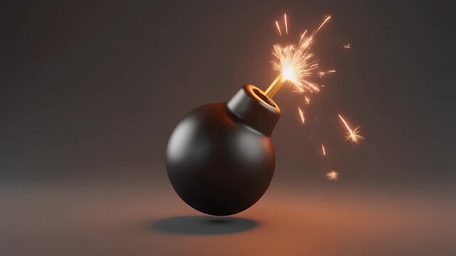 A stylized black spherical bomb with a lit, sparking fuse, casting an orange glow on a dark background.