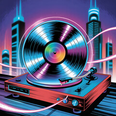 Neon City Vinyl Record Player