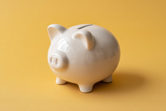 Invest in your future today with this pristine piggy bank, a symbol of financial growth and smart saving habits against a vibrant yellow backdrop