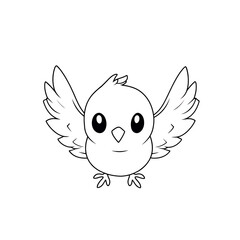 Obraz premium Simple line art drawing of a cute cartoon bird with wings spread open isolated on transparent background
