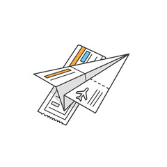 Paper airplane over travel tickets