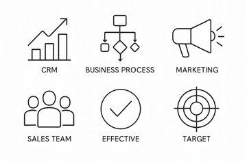 Business and Success Icons: A collection of concise icons representing key concepts and elements within the realm of business. It captures a minimalist aesthetic.