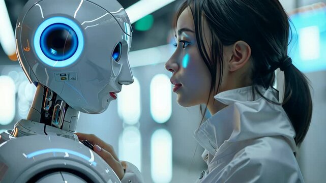 selective focus on AI specialist testing robot responses and functionalities