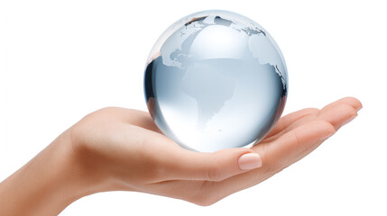 Hand Holding Transparent Globe with Map Detail