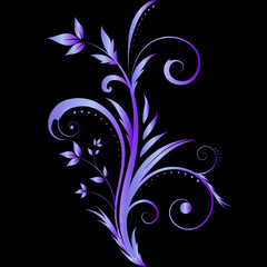 A beautiful neon Blue-violet gradient floral pattern with delicate flowers, set against a black background