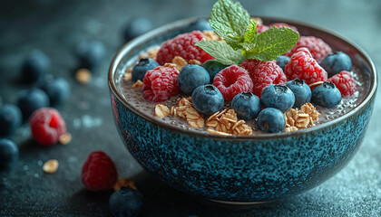 Fresh raspberry yogurt parfait on rustic wooden table generated by AI