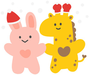 Cute Animal Character Wearing Santa Hat Hand Drawn Christmas Illustration