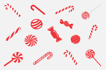 A Set Candy canes red clipart set. Candy cane, lollipop and peppermint candy clip art collection for Christmas 