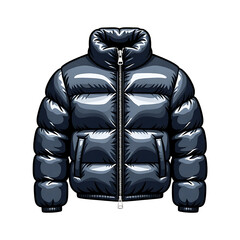 Glossy black puffer jacket with zipper and pockets