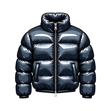 Glossy black puffer jacket with zipper and pockets