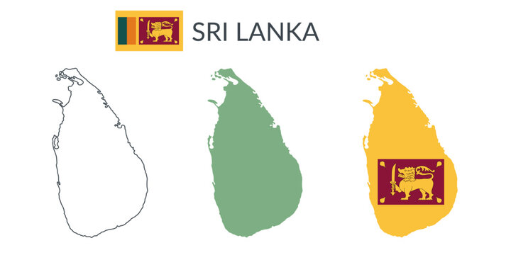 Sri Lanka geographical borders isolated on white background. Flag of Sri Lanka. Vector flat cliparts.