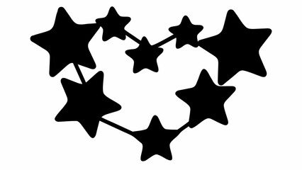 Black stars connected by lines forming a heart shape against a white background illustration