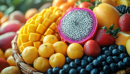 Fresh fruit, healthy eating, ripe citrus, sweet dessert generated by AI