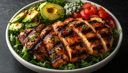 Grilled meat and vegetable plate for healthy lunch generated by AI