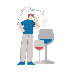 Man with Alcoholism Addiction as Social Problem Vector Illustration