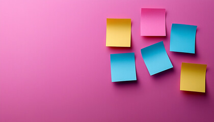 Pink color adhesive note reminder on empty bulletin board generated by AI