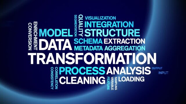 Data Transformation animated word cloud-text design animation tag kinetic typography seamless loop.
