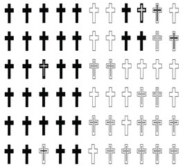 Collection of black and white christian cross icons in various styles (16).eps