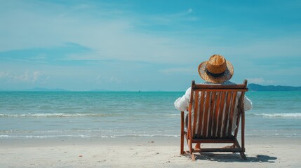 Relaxing Person Sitting on Beach Chair with Ocean View at Sunrise