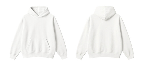 White Blank Hoodie Mockup Front and Back Views on Transparent Background © Drip
