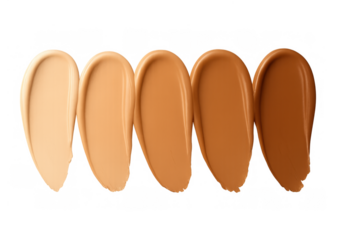 Foundation swatches showing diverse skin tone shades in cosmetic beauty product comparison concept on transparent background