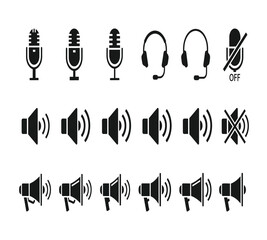 bm (7)Collection of audio icons featuring microphones headphones speakers and megaphones.eps