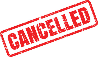 A rectangular red stamp with the word cancelled is displayed on a white background