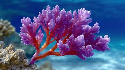 Purple Coral Branch Growing Underwater