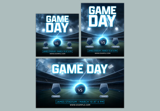 Editable Cricket Game Day Social Media or Banner Template Set Featuring Team A vs Team B, Stadium Background.