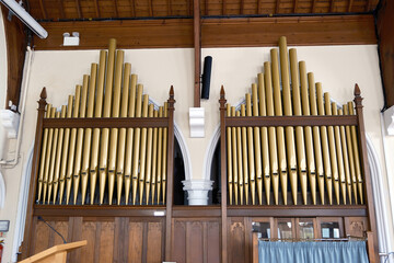 Gold Pipe Organ Detail in Petersfield Methodist Church Interior