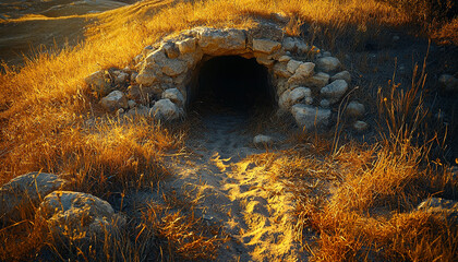 Ancient ruins in old forest, mysterious abandoned architecture generated by AI