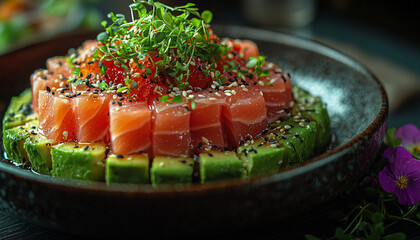 Healthy eating plate with fresh seafood and sashimi generated by AI