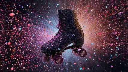 Revealing sparkly quad skate, halo brightening spotlighting confetti radiating in studio reveal - Powered by Adobe