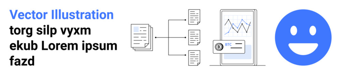 Data management, workflow automation, analytics, user experience, online processes, digital interaction. ion of data flow to digital analytics and a happy icon. Data management and workflow concepts