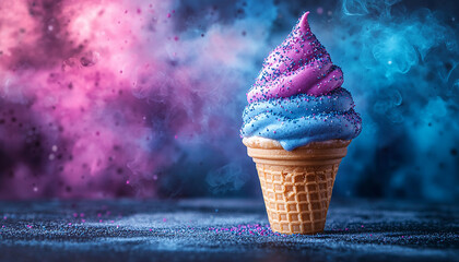Sweet ice cream cone, frozen dessert, summer celebration generated by AI