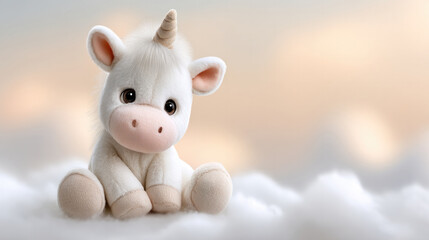 Enchanting baby unicorn on fluffy cloud - whimsical fantasy design for children's room decor