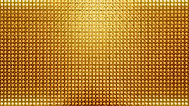 Sweeping studio lights bathing gold dimpled metal panel in studio closeup, revealing panel texture