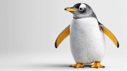 Penguin with tiny wings on white background for humorous design and creative use