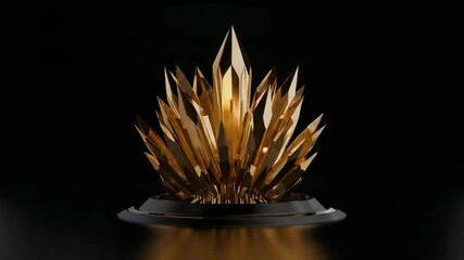 Play starting gold crystal rising spikes into crown on pedestal casting studio gleam on gloss base - Powered by Adobe