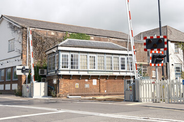 Petersfield Railway Signal Box and Level Crossing Barrier with Traffic Signal Lights