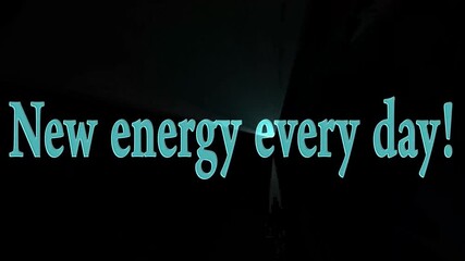 Animated text “New energy every day!” on a black background appears with Currents effect, brightens with CC Light Rays, and fades out using opacity. Ideal for motivational visuals.