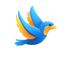 Fototapeta premium A vibrant blue and orange bird with outstretched wings in flight depicted as a stylized illustration isolated on transparent background