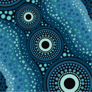 Aboriginal-style artwork with circular dot patterns symbolizing water and connection.