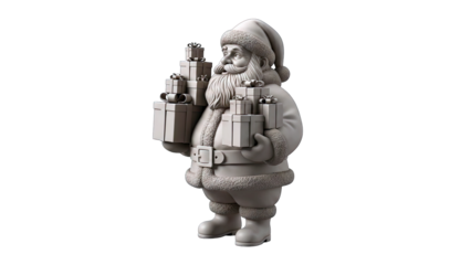 Stone Sculpture of Santa Claus Holding Gifts White Background Christmas Holiday Season Festive Celebration Winter Season Character