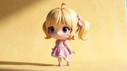 Adorable Chibi Girl Figurine with Blonde Pigtails and Pink Dress. - Powered by Adobe