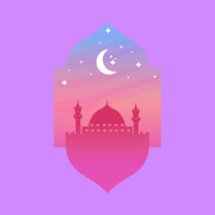 Islamic windows, mosque doors, frames and arches. Arabic oriental style vector elements for Ramadan Kareem and Eid Mubarak.